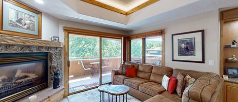 Televisión, chimenea y reproductor de DVD