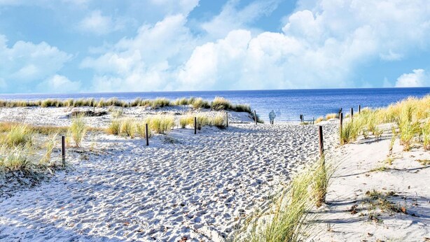 A sandy beach path with dunes and a clear blue sky. - Nifty Apartment in Rövershagen near Sea (Roevershagen)