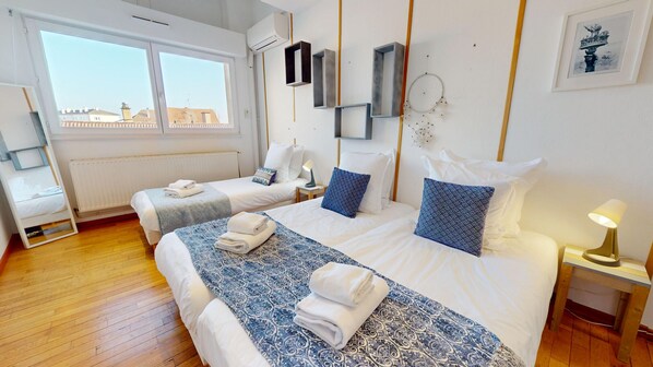 4 dormitorios, tabla de planchar con plancha, wifi gratis y ropa de cama