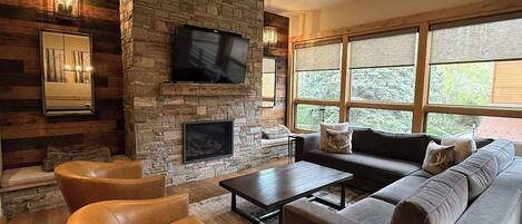 TV, fireplace