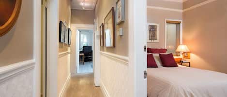 1 bedroom, memory foam beds, desk, iron/ironing board