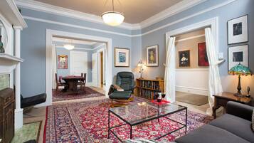 TV, DVD player, books, music library