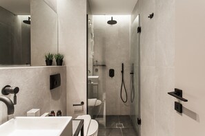 Douche, sèche-cheveux, serviettes fournies, savon