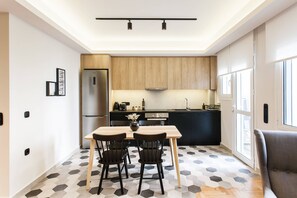 Fridge, oven, stovetop, espresso maker