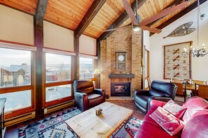 TV, fireplace, DVD player, books