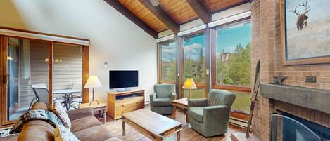 Fernseher, Kamin, DVD-Player, Bücher