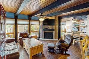 TV, fireplace, DVD player, stereo