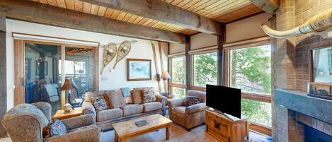 Fernseher, Kamin, DVD-Player