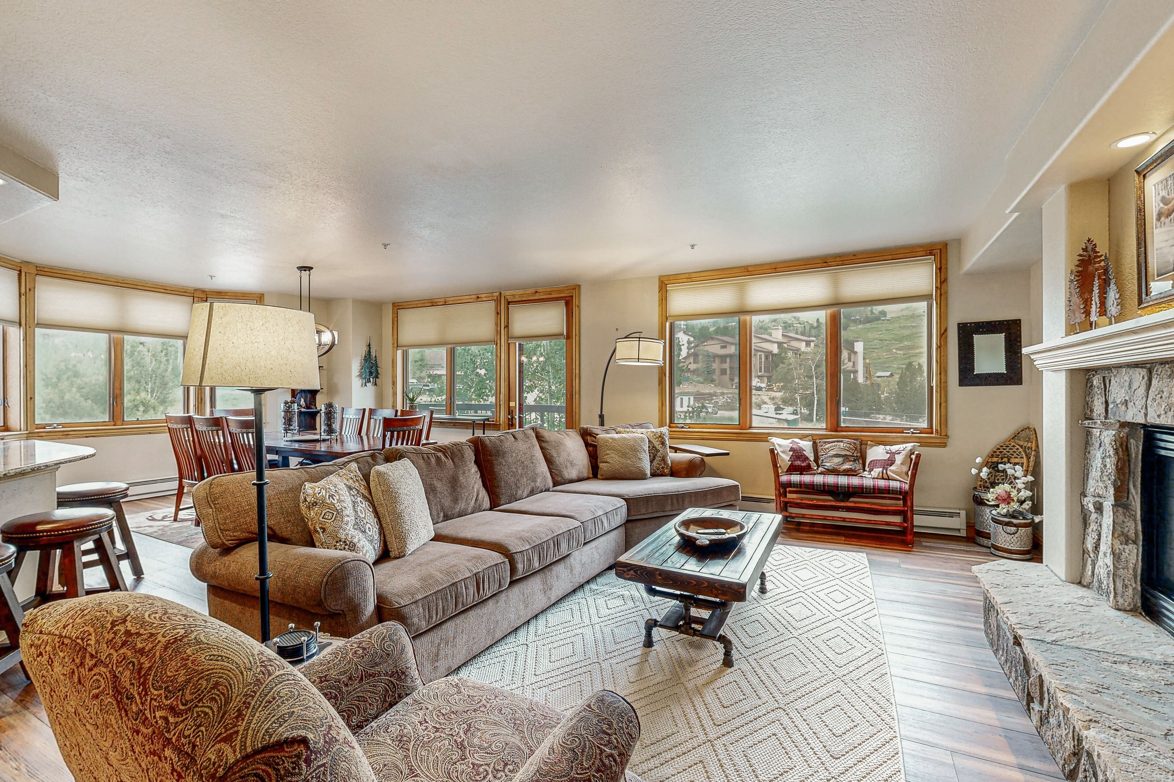 Televisión, chimenea y reproductor de DVD 