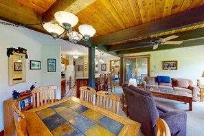 TV, fireplace, DVD player, books