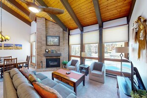 TV, fireplace, DVD player, books