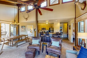 TV, fireplace, DVD player, books