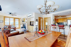 TV, fireplace, DVD player, books