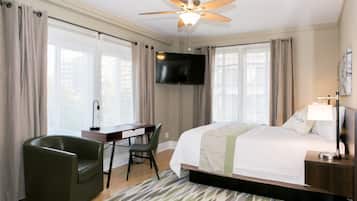 Downtown Plush Queen Studio with Kitchenette | Premium bedding, down comforters, Tempur-Pedic beds, blackout drapes