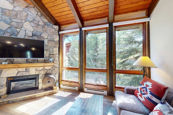 Fernseher, Kamin, DVD-Player