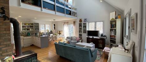 TV, fireplace, DVD player, books