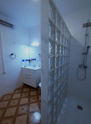 Shower, rainfall showerhead, hair dryer, towels - Villa Loro Loco (Pedralba)