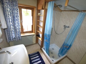 Apartment | Bathroom | Shower, towels - Neat House With View at the Mountains Near Lake Brienz (Brienzwiler)