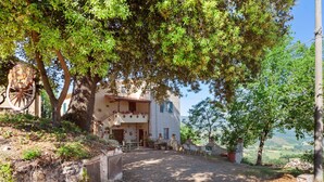 A rustic building with a balcony, surrounded by trees and a gravel path leading to the entrance. - Apartment in Stroncone Near Piediluco Lake (Stroncone)