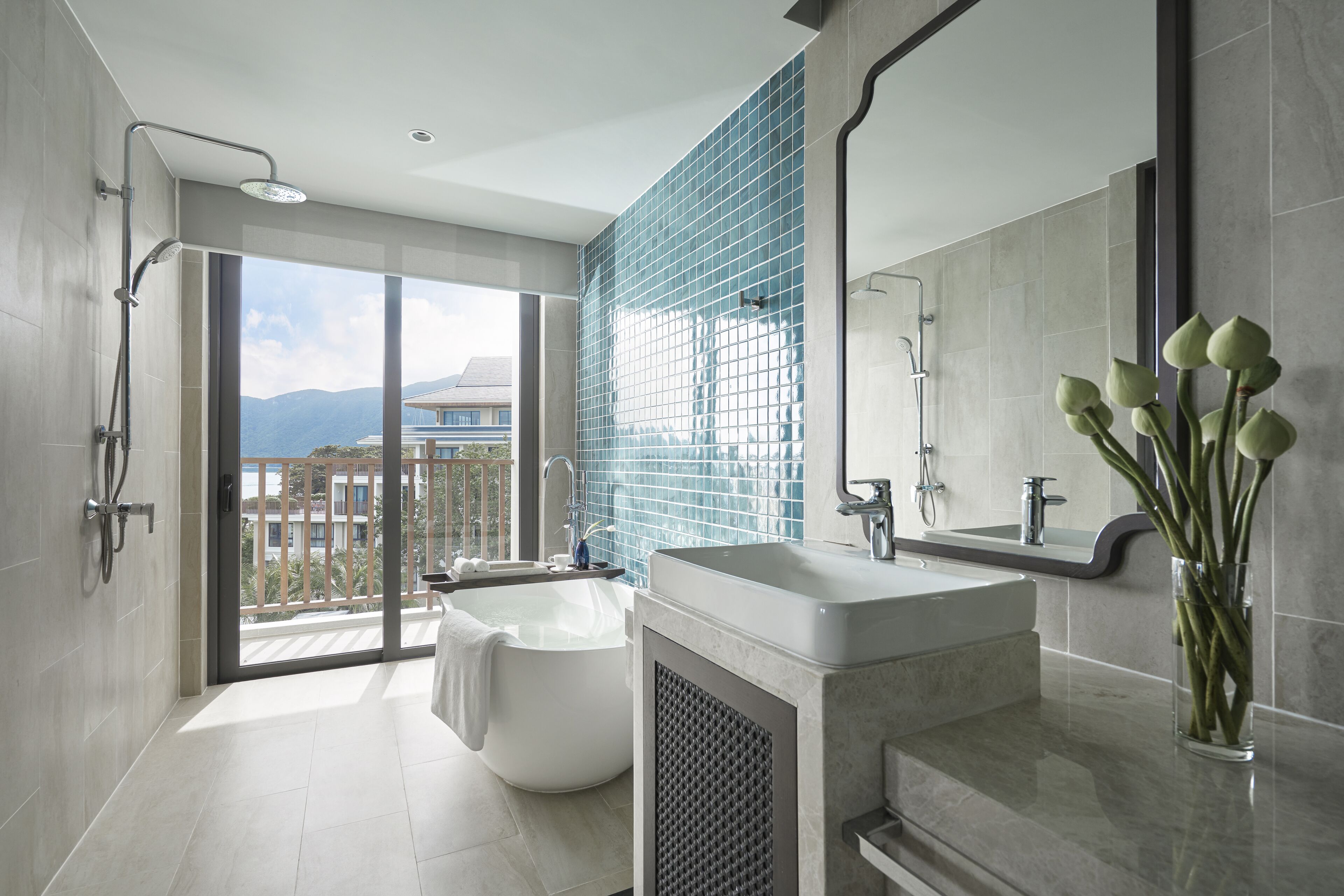 the secret suite ocean view | bathroom | designer toiletries, hair dryer, bathrobes, slippers