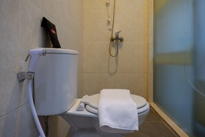 Shower, free toiletries, towels