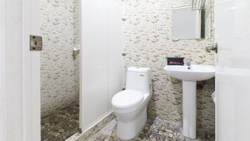 Shower, free toiletries, towels
