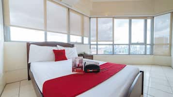 Desk, free WiFi, bed sheets