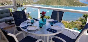 Outdoor dining - Forever views with warm ocean breezes, drive to restaurants & bars in mins!!! (St. John, Coral Bay)