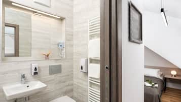Romantic Double Room, 1 Queen Bed | Bathroom | Shower, rainfall showerhead, hair dryer, heated floors