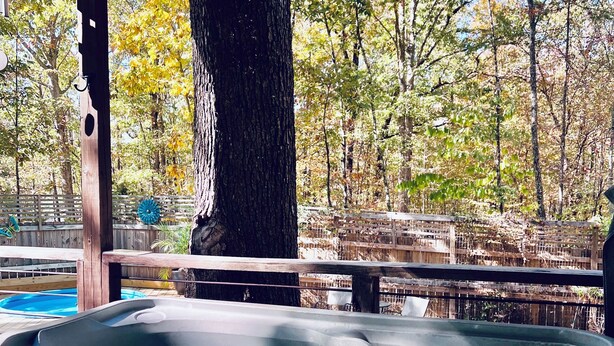 Outdoor spa tub - Private & Cozy cabin with Hot Tub-Coffee Bar-Cowboy Pool (Hot Springs)