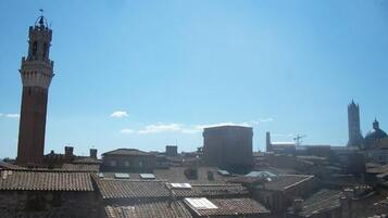 Un pueblo histórico con una torre destacada y un edificio grande con cúpula.