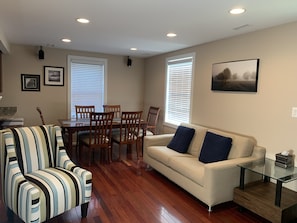 Smart TV, fireplace, DVD player, books