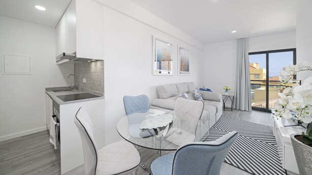 A modern apartment with a kitchen, dining area, and living room. - In the Funchal city center, Santa Luzia I (Funchal)