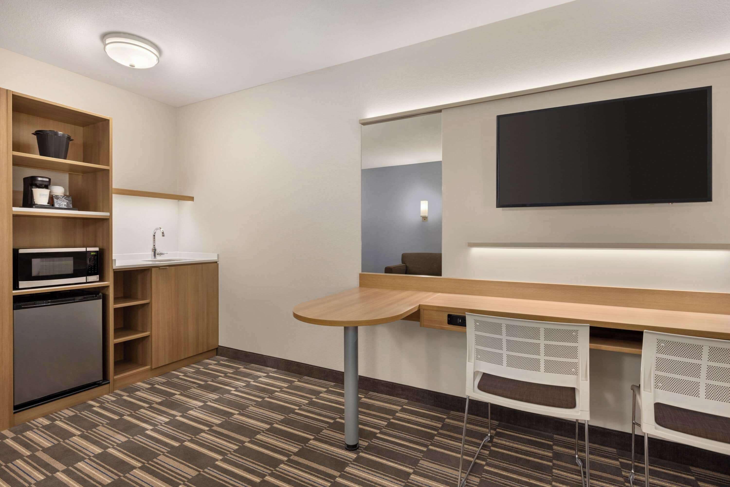 1 bedroom, desk, laptop workspace, iron/ironing board