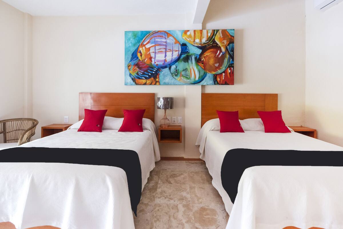 Standard Suite, 2 Double Beds, Garden View | Iron/ironing board (on request), WiFi (free), bed sheets