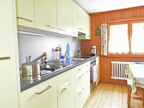 Apartment | Private kitchen | Fridge, oven, dishwasher - Beautifully Located House in the Midst of the Mountains With a Beautiful View (Tschappina)