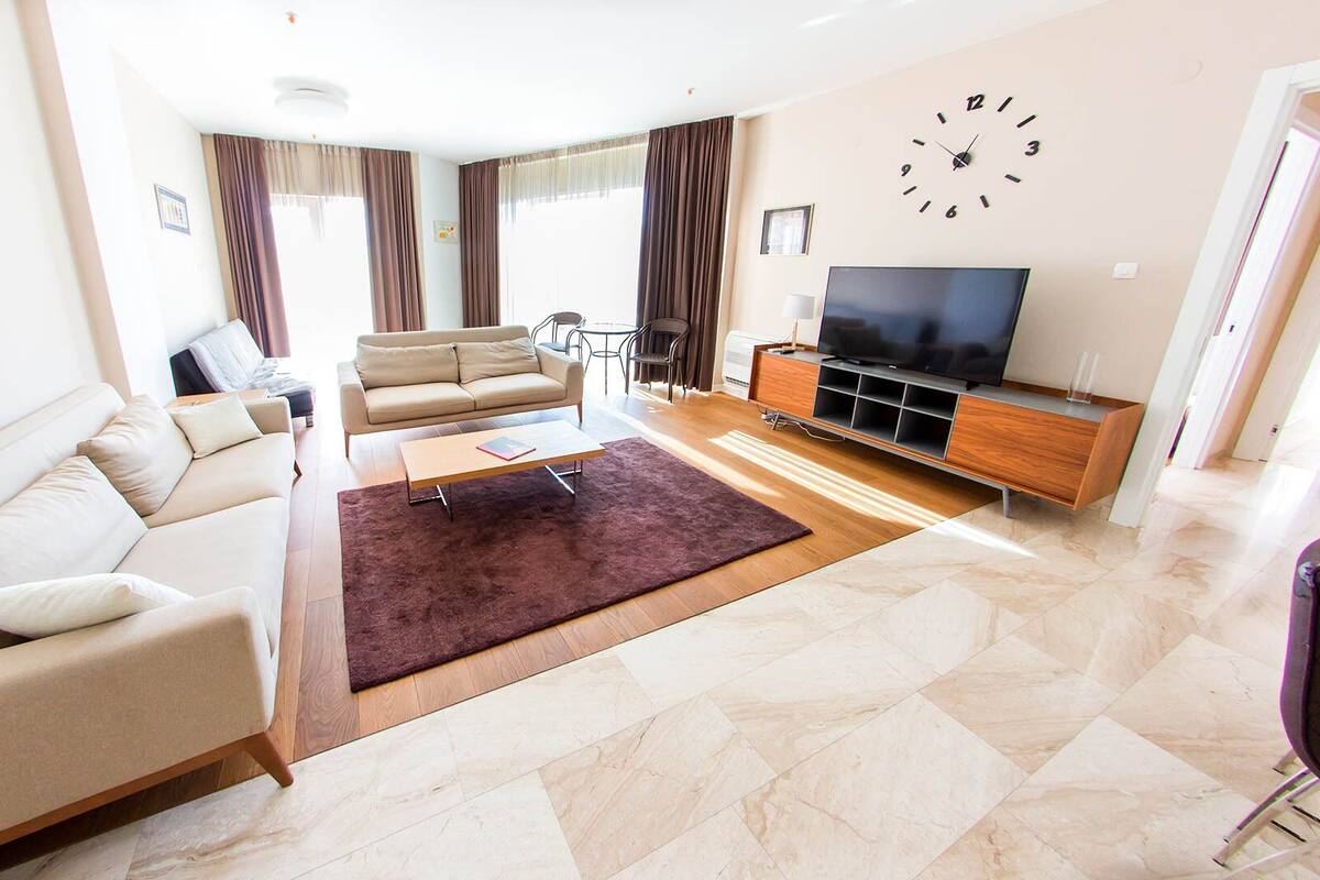 Luxury Apartment, 2 Bedrooms, Sea View | Living area | Flat-screen TV