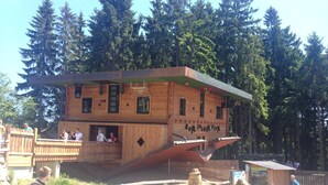 A wooden cabin with a sloped roof, multiple windows, and a balcony. - Chalet in Kollnburg Near St. Englmar Ski Area (Kollnburg)