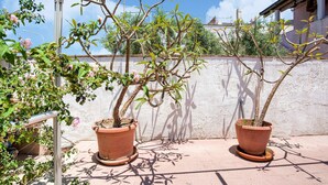 A rooftop garden with potted plants and a pergola structure. - Simplistic Villa in Scoglitti near Sea Beach (Vittoria)