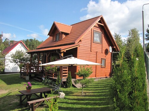 A Beautiful House by the Wilkasy Lake, Living Room With Fireplace, Terrace, 2 Bedrooms