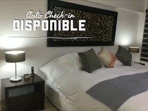 1 bedroom, laptop workspace, iron/ironing board, bed sheets