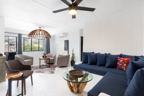 En 50-tommers smart-TV med kabel-kanaler samt TV og Netflix