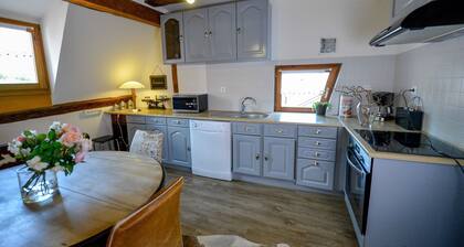 View over the vines in a completely renovated Alsatian house.