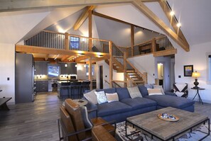 TV de tela plana, lareira