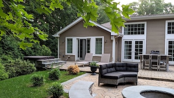 Backyard with a fire pit