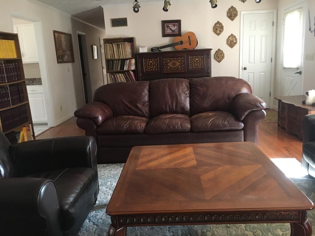 Fireplace, DVD player, books, music library