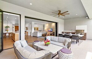 TV, fireplace - Maui Resort Rentals: Luana Garden Villas 9B – Modern 3BR Villa at Kaanapali’s Newest Luxury Residences! (Lahaina)