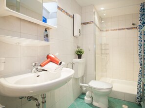Apartment | Bathroom | Shower, hair dryer, towels