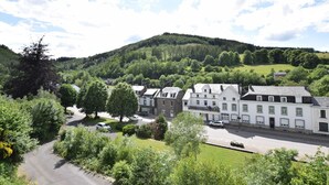 A residential area with a mix of modern and traditional buildings, surrounded by lush greenery and hills. - House in Vielsalm Near Tropical Pool (Vielsalm)