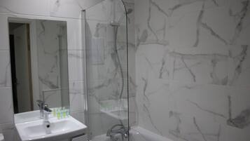 Shower, free toiletries, hair dryer, towels